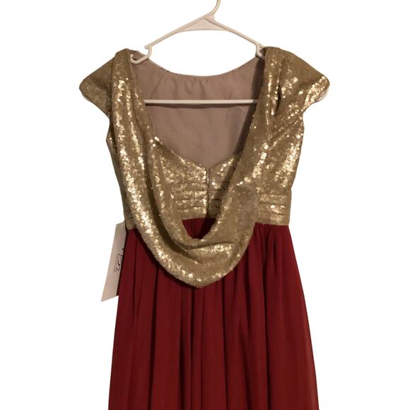 2726 NWT Jasmine B203012 Long Boat Neckline Sequin & Poly Chiffon Bridesmaid - Picture 2 of 4